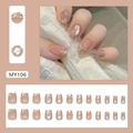 Pink press-on nails with lavender flower designs and pearls for a sweet feminine look - MY106 Golden Branch Jade Leaf