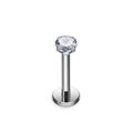 Silver stainless steel labret stud with a clear round-cut zircon in a 4-prong setting - 1.2*8*2 / Silver Clear Zircon (Single)
