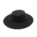 Classic black wool felt boater hat with wide brim and thin ribbon for men and women - M (56-58cm) / Black