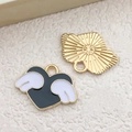 Black and white enamel heart wing alloy pendants for DIY jewelry making accessories - 1Pc Black Heart Winged Charm 17x13mm