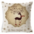 Linen Christmas pillow case featuring cartoon reindeer and Merry Christmas text - Zl001-20 / 45*45cm Cover Only