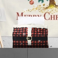 Christmas tissue box cover featuring red buffalo plaid with Santa Claus suit belt design - Red & Black Plaid