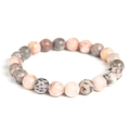 Yoga lava stone beaded bracelet featuring pink zebra natural stones on white background - Single Loop Bracelet / Pink Zebra Glossy
