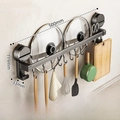 50cm wall-mounted kitchen storage rack with 10 hooks for utensils and pot lids - Single Bar 50cm/10 Hooks/Gun Grey
