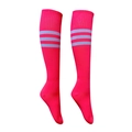Pink football socks with light blue stripes in a mid-calf length for adult and child - Pink White Edge