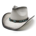 Handwoven western straw cowboy hat with gradient finish and turquoise bead decoration - M(56-58cm) / Grey Black Gradient