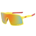 Gafas de sol deportivas amarillas con lentes degradadas y puntas de goma roja antideslizante - Montura Amarilla Roja Espejo Rojo