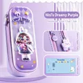 Purple 3D cartoon pencil case for girls with cute bunny zipper and 22x7x7cm size - Double Layer EVA Hard Shell / Nini Dreamy Purple