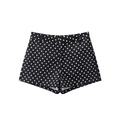 Vue détaillée du short à pois taille haute avec passants de ceinture et coutures soignées - Noir