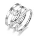 Three-piece stainless steel ring set with heart-shaped zircon in silver finish - US 5 / Silver-White Zircon