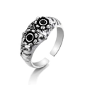Vintage owl eye statement ring in antique silver finish with adjustable open band design - Double Eye Relief Style (HZS2137-2)