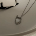 Silver stainless steel heart pendant necklace with white opal inlay and toggle clasp - Steel Color Heart Necklace with Toggle Clasp