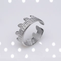 Adjustable silver stainless steel open ring with unique branch and leaf design - b17 Branch Design / Silver