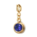 Detailed close-up of 6mm golden stainless steel pendant with round dark blue gemstone - [Spring Ring Clasp] September Sapphire Blue