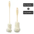 Set de 2 brosses à bouteille blanc crème avec manche long et court en éponge - Lot de 1 Court + 1 Long Manche