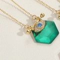 Vintage evil eye necklace featuring a green hexagonal pendant and a gold steel chain - Green