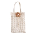 Close-up of cream white bubble texture tissue box bag with a brown corduroy flower - Beige Bubble Fabric-Khaki Medium 5-Petal Flower