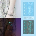 Luminous heart tattoo sticker JSN-019 showing white day and blue night glow effects - JSN-019 (Luminous Heart Dots Chain)