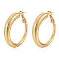 Polished 18K gold plated stainless steel hollow hoop earrings with classic latch closure - Pointed Latch Gold