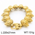 Men's heavy gold stainless steel snake head link bracelet with engraved scales, 220mm - Gold Bold Snake Head Wrap Style