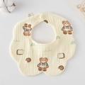 Creamy beige petal-shaped cotton gauze baby bib with cute cartoon bear and cookie patterns - Gauze Flower Scarf - Cookie Bear