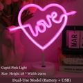 Pink heart and love neon sign with round base for romantic home decor decoration - Cupid Love Pink Light