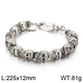 Vintage punk skull beaded bracelet with 8mm marble stones and steel lobster clasp - Steel Color + Textured Stone