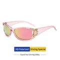 Pink translucent Y2K sunglasses with gold butterfly accents and gradient polarized lenses - Pink