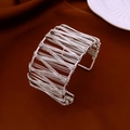 Silver wide wire-wrapped open cuff bracelet with minimalist dual-layer design - Silver Fine Wire Wrapped Hollow