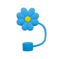 Blue daisy silicone straw cover with yellow center for 10mm tumbler straw accessories - Blue