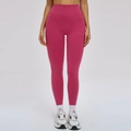 High-waisted seamless yoga pants in rose red color featuring a tummy control waistband - S / Berry Pink