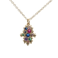 Hamsa Hand necklace in gold finish with colorful zircon stones on a white background - Hamsa Hand / Gold