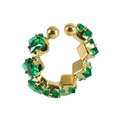 Earcuff dorado en C con circonitas verde esmeralda cuadradas y bolas de oro pulidas - Circonita Verde