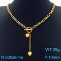 Goldene Edelstahlkette mit Herzanhänger, OT-Verschluss und groben Kettengliedern - Stil 5 Gold