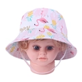 Detail of baby sun hat with flamingo and pineapple prints and adjustable white chin strap - 50cm / Pink Flamingo