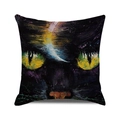 Square linen throw pillow cover featuring artistic black cat oil painting print design - Yellow-eyed Black Cat Oil Painting