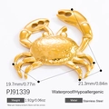 18k gold plated crab charm in stainless steel for DIY jewelry making with dimensions - Gold Crab Pendant (PJ91339)