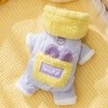 Purple quilted dog jumpsuit with yellow fleece trim and integrated leash D-ring - Purple Lucky Hot Item / S (Recommended weight 1.5-2.5kg)