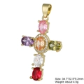 Detailed view of colorful zircon cross pendant with dimensions 34.7x22.5x5.2mm - Style 38/Gold Colorful Stone Rhinestone/34.7*22.5*5.2mm