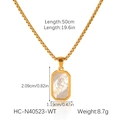 Detailed size chart for gold octagon necklace with white shell pendant dimensions - Gold White Rectangular Pendant (HC-N40523-WT)