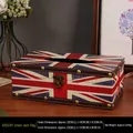 British flag pattern wooden tissue box with vintage metal buckle and rivet accents - 4200-01 Union Jack