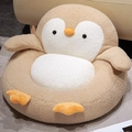 Niedliches Pinguin-Sitzkissen aus beigem Sherpa-Fleece für Boden und Stuhl - Klein (45x25cm) / Braun