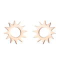 Detail of rose gold sunburst stud earrings with cutout center in minimalist metal design - Sunburst / Rose Gold