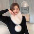 Faux fur winter scarf in creamy white with a decorative plush pom-pom detail - Beige