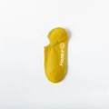 Ginger yellow cotton no-show socks with a white smiley face and Happy logo design - One Size / Earthy Yellow