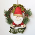 Plush Santa Claus rattan Christmas wreath door hanging with HO! HO! HO! wooden sign - Santa Claus Small / Diameter 23cm
