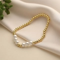 Elegant beaded bracelet with golden copper beads and pearls on silk background - 4mm Copper Beads + 6 Imitation Pearls
