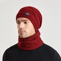 Ensemble bonnet en maille bordeaux et tour de cou chaud avec écusson Sport - Bordeaux