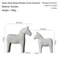 European light luxury grey striped wooden horse ornaments with size measurements - Dala Horse 2-Piece Set - Distressed