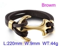 Bracciale da uomo punk in pelle intrecciata marrone e oro con ancora da 220mm - Ancora in Oro Corda in Pelle Marrone (KB64726-BD)